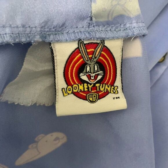 Vintage 90s Looney Tunes Tweet Bird Robe S Blue Silky Satin Tie Belt - Picture 7 of 7
